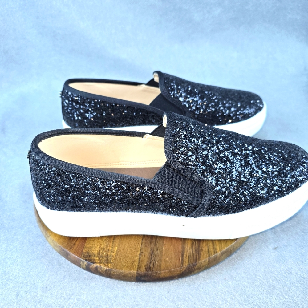 Black Glitter Slip-On Women's Shoes